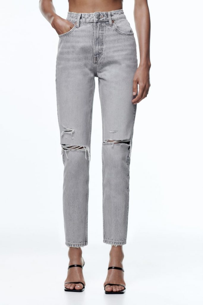 Zara Plus-SizeRipped Mom-Fit High-Rise Ankle-Length Jeans