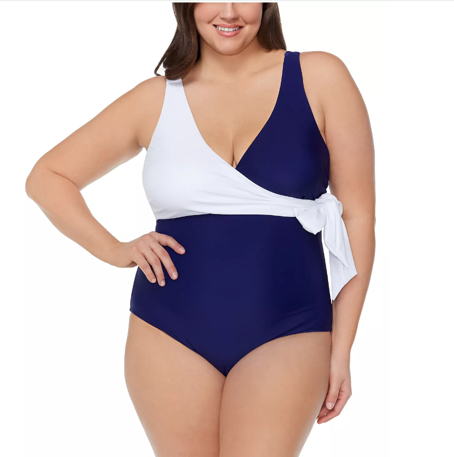RAISINS CURVE Trendy Plus Size Bahia Faux Wrap One-Piece Swimsuit