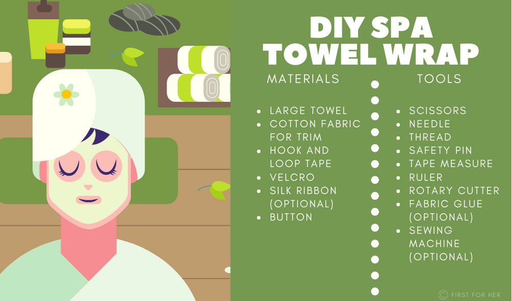DIY Spa towel wrap materials and tools list First for Hers