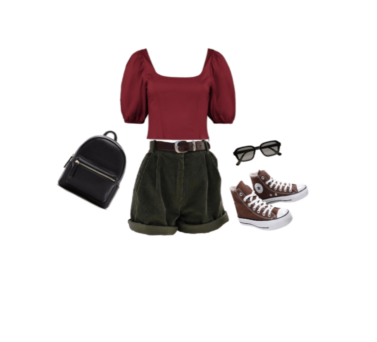 Belted shorts outfit idea for triangle body shape