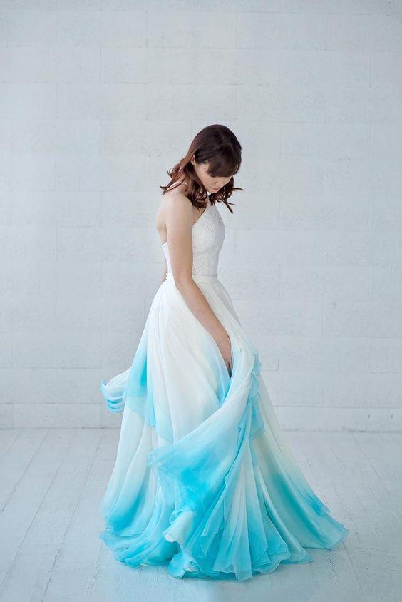 Plus-size blue ombre wedding dress