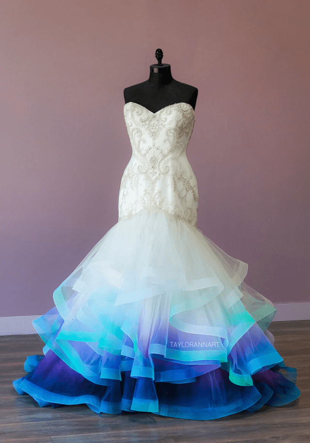 Corset plus-size blue ombre wedding dress