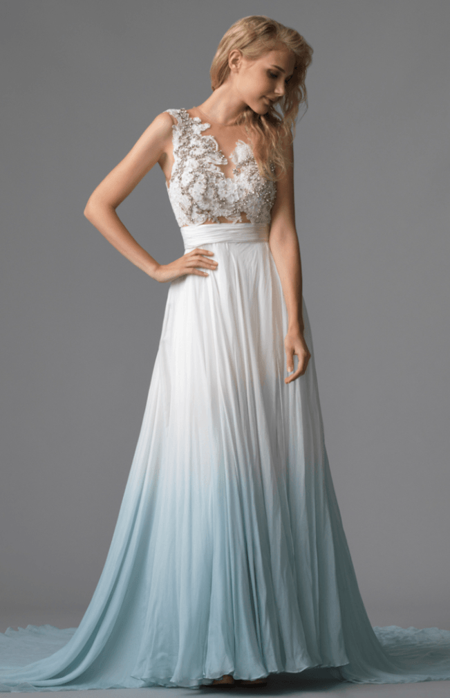 Blue ombre wedding dress with lace top Singapore Brides