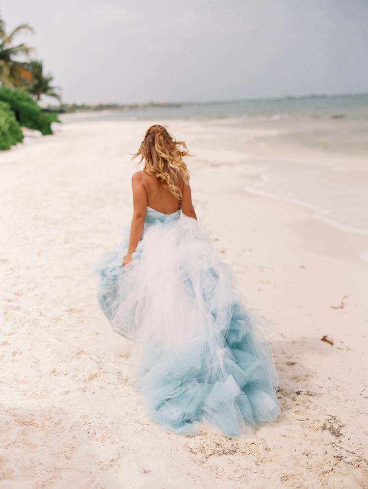 Beach blue ombre wedding dress out of tulle