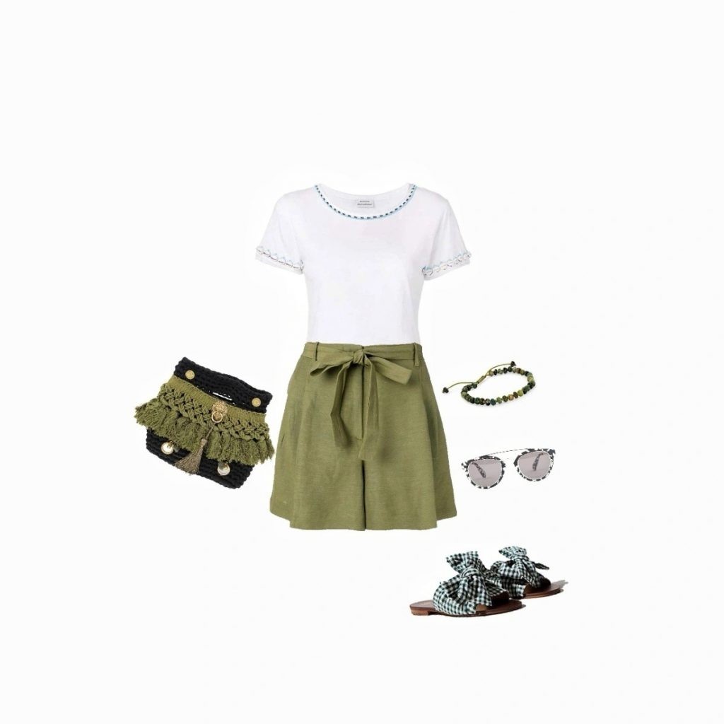 Shorts with a bow outfit idea for inverted triangle body
