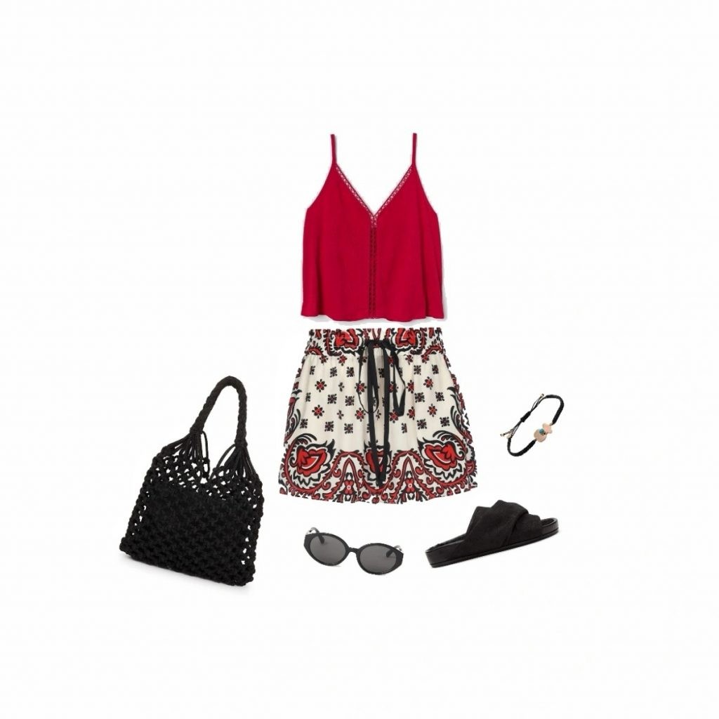 Textile shorts outfit idea for inverted triangle body