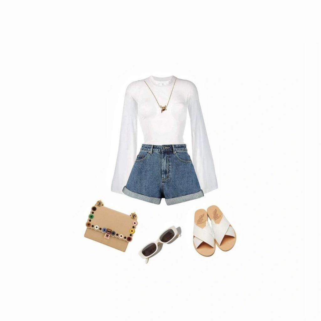 Jean shorts outfit idea for inverted triangle body