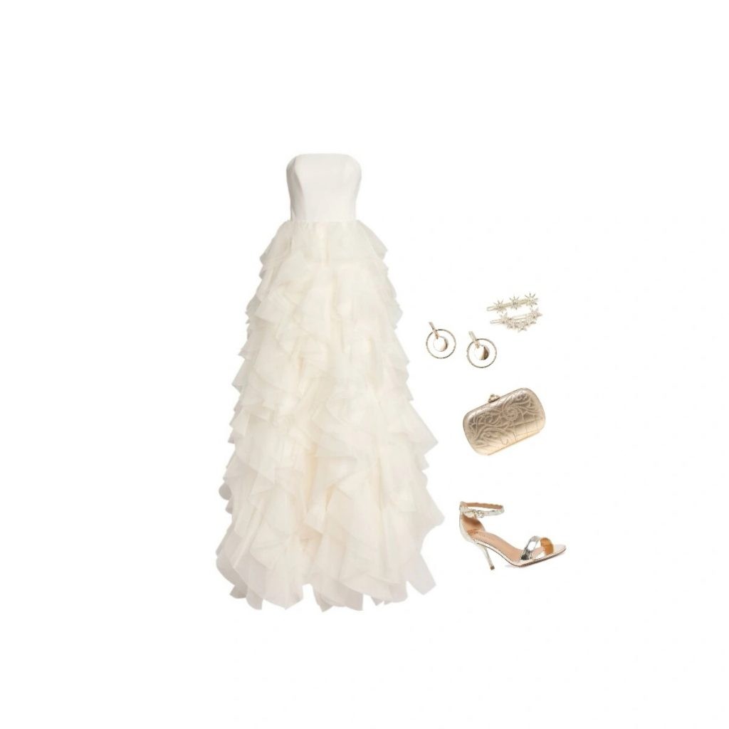 Wedding dress with ruffled skirt outfit idea for inverted triangle body