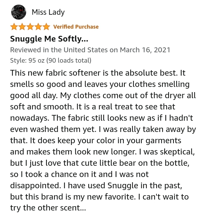 Snuggle SuperCare Liquid Fabric Softener Amazon review