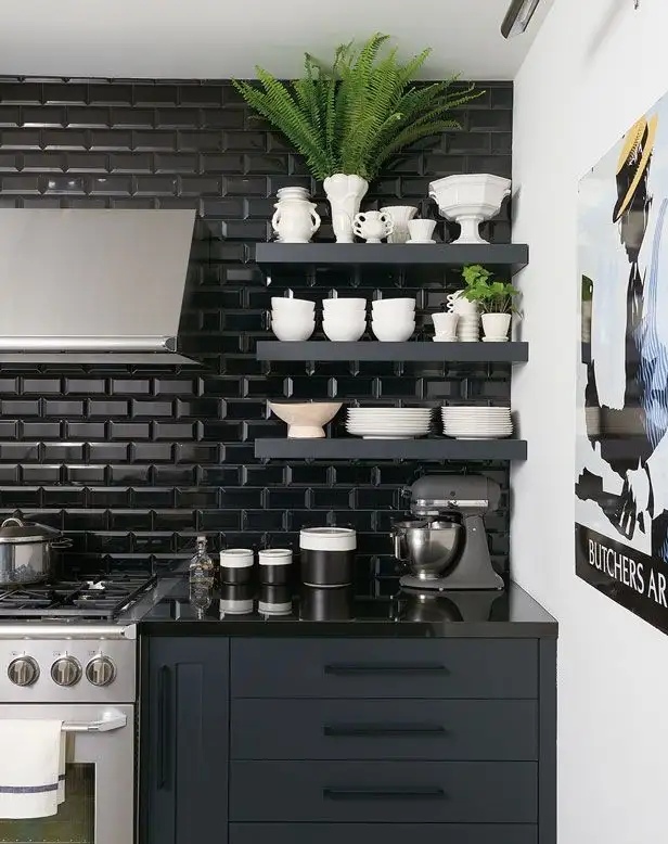 Kitchen design black subway tile black grout