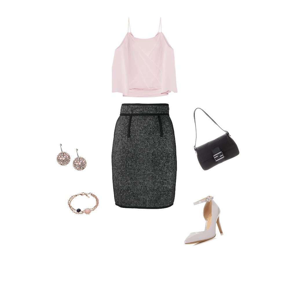 Pencil skirt with a light sleeveless chiffon top outfit