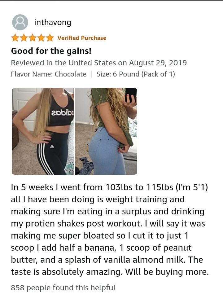 Optimum Nutrition Weight Gainer Protein Powder positive review from Amazon
