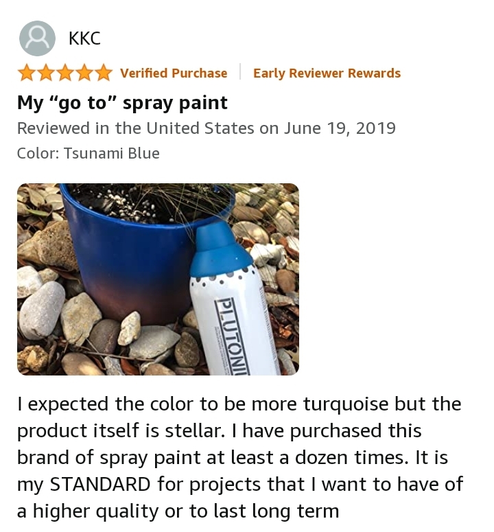 Plutonium spray paint positive review from Amazon