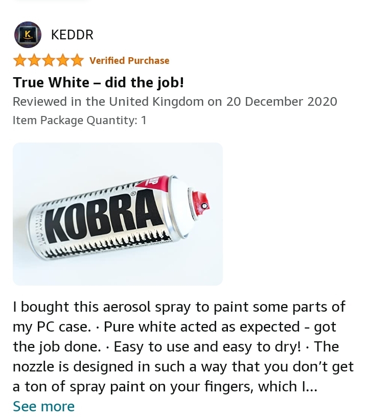 Kobra spray paint positive review from Amazon
