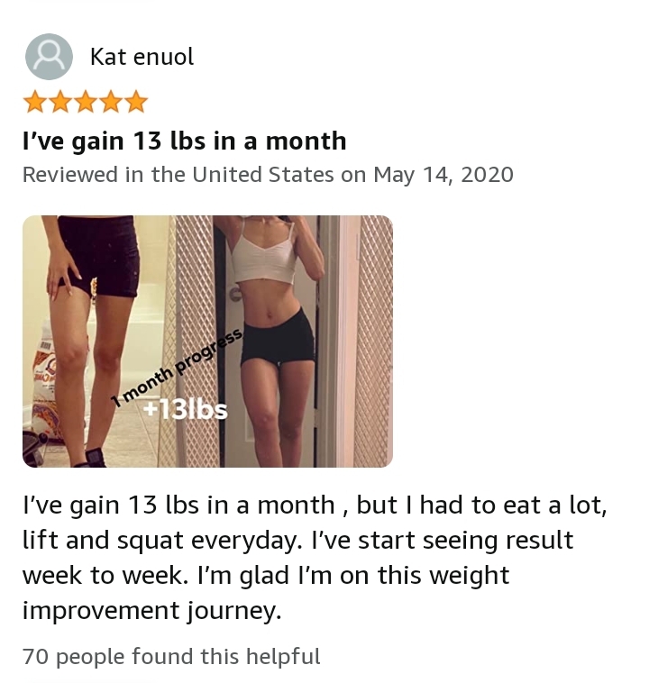 Nutrithick weight gain supplement positive review from Amazon