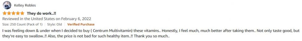 Centrum Multivitamins weight gain supplement positive review from Amazon