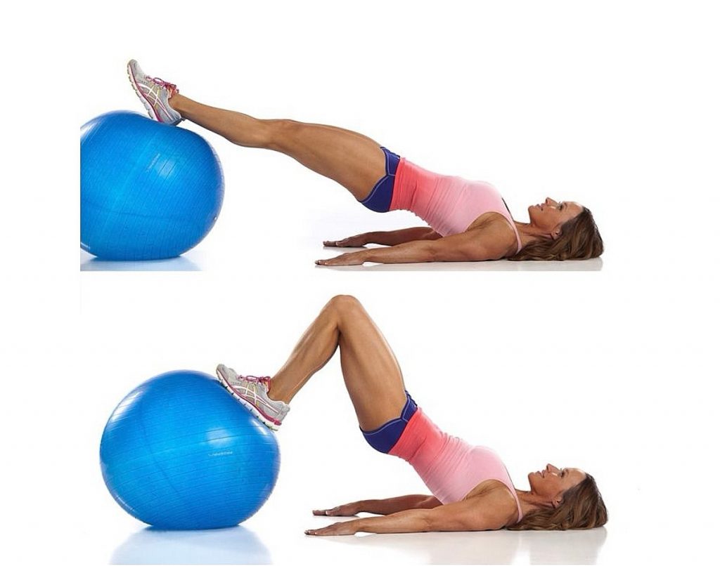 Stability ball leg curl exercise demonstration
