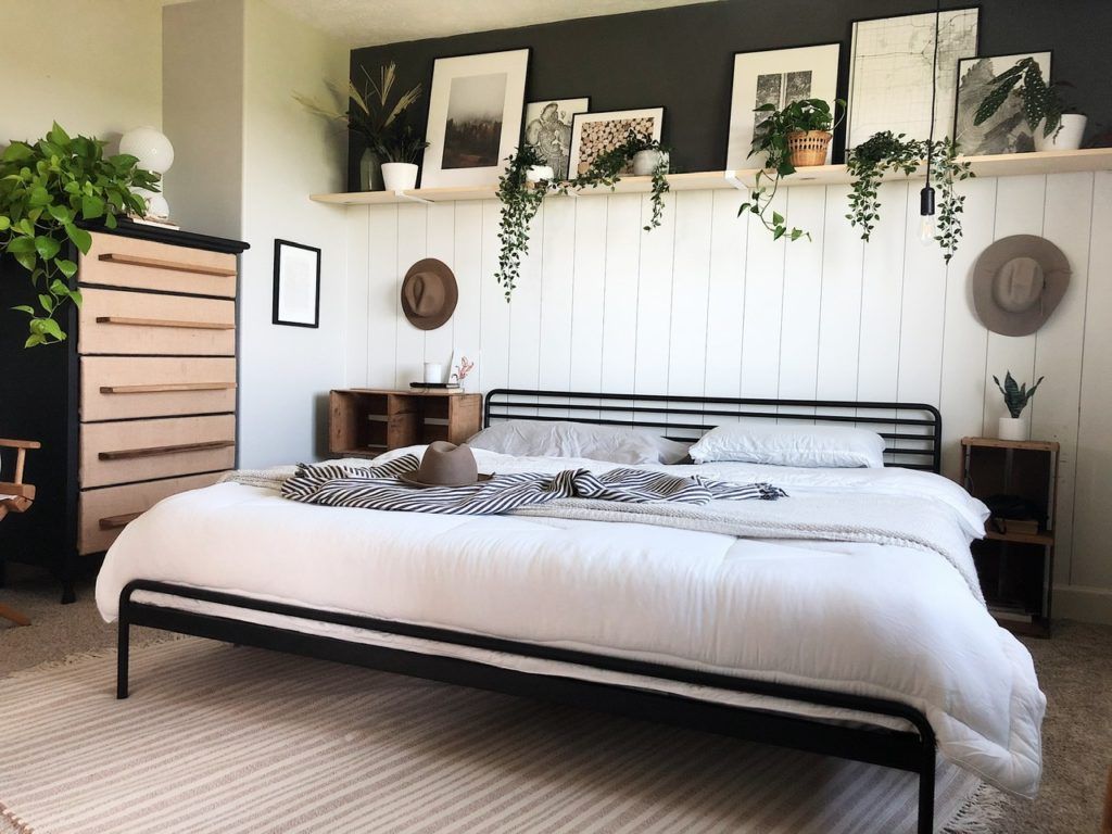 Shelves above bed storage idea for loft apartment