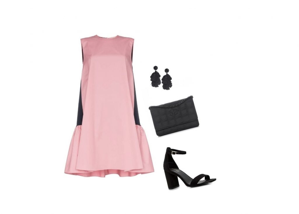 Pink and black trapeze cocktail dress for apple-shaped body