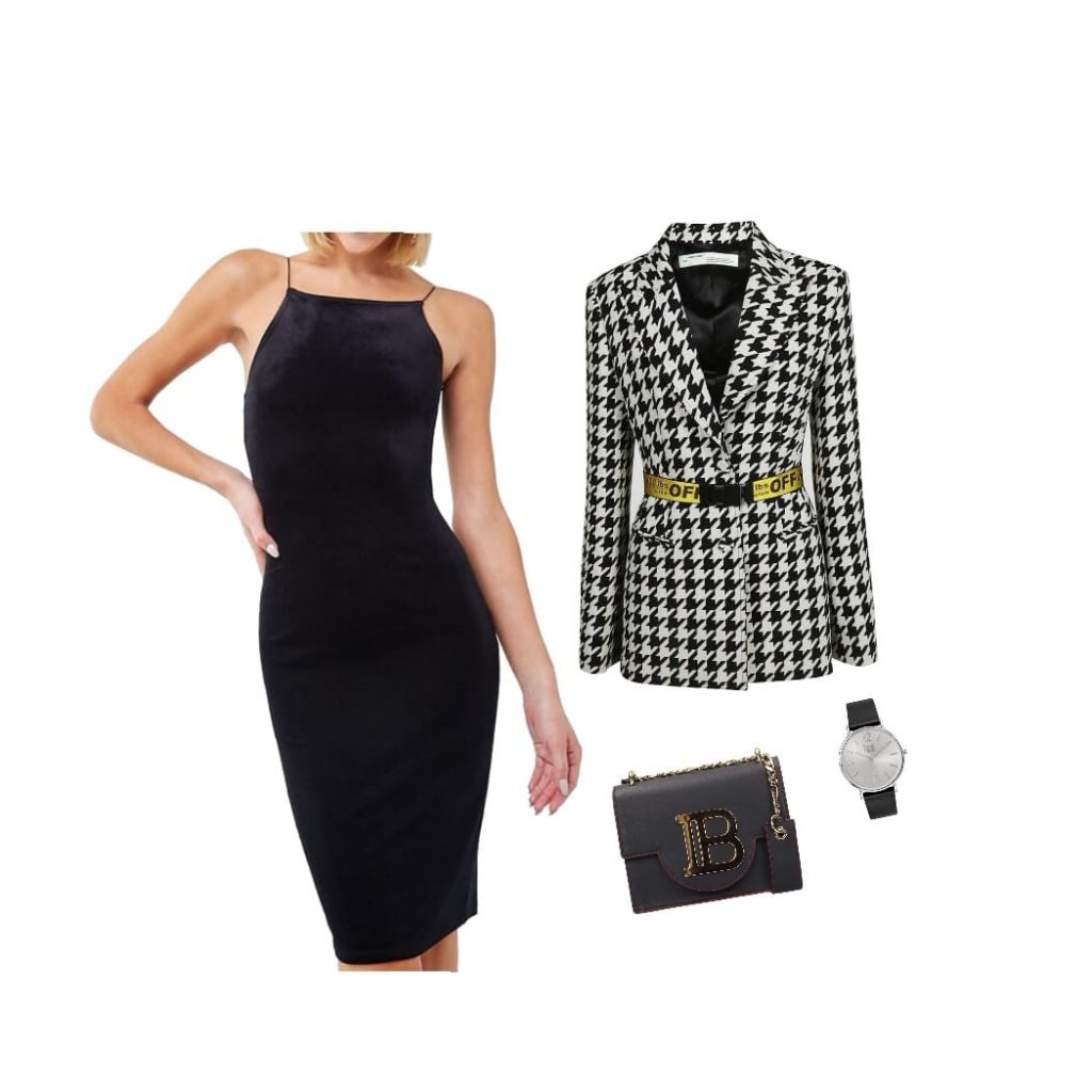 Black bodycon with jacket outfit idea