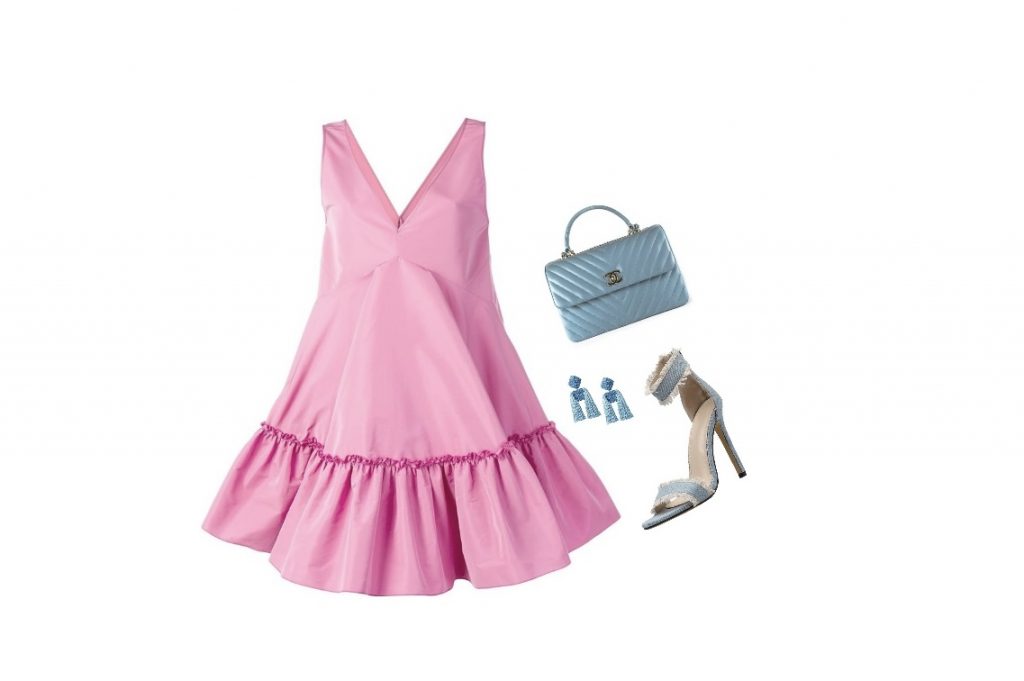 Pink babydoll cocktail dress outfit for apple-shaped body