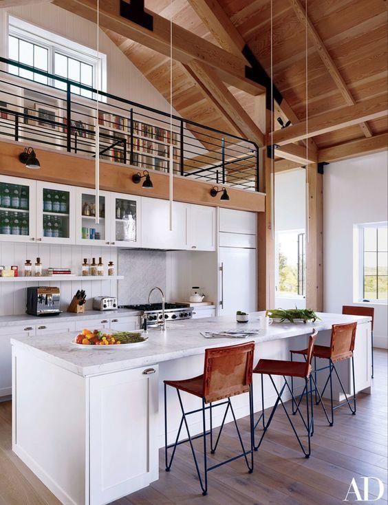 White loft kitchen with wooden elements loft design idea