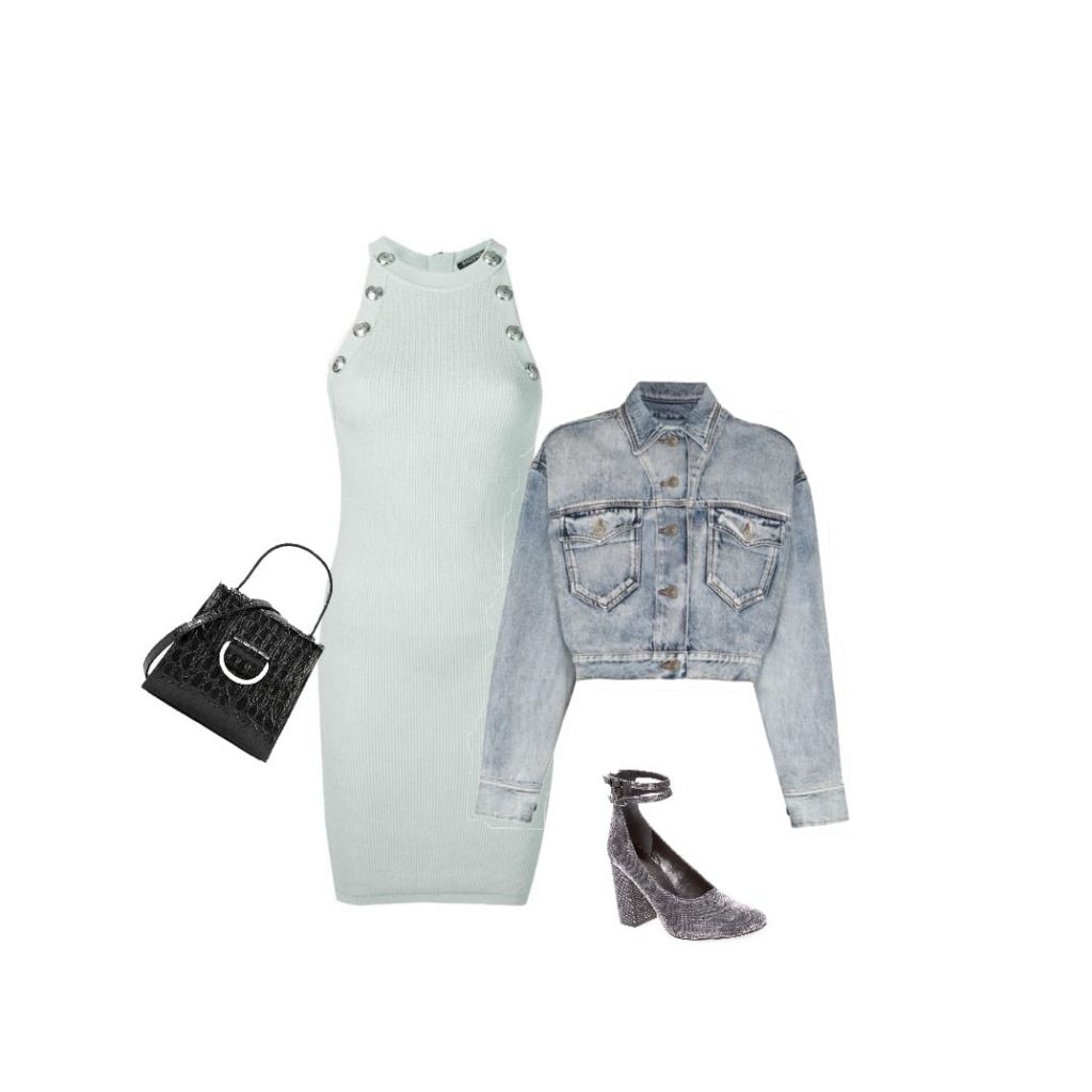 Bodycon dress with jean jacket outfit idea