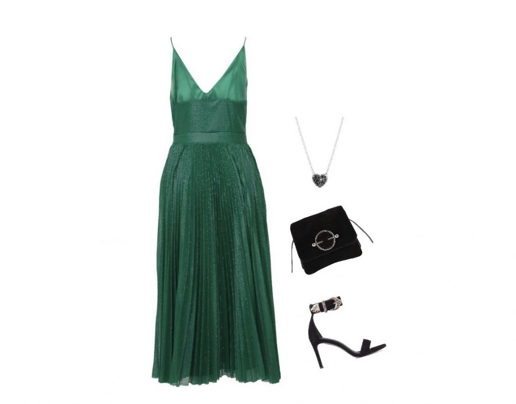 Emerald A-line midi cocktail dress for apple-shaped body