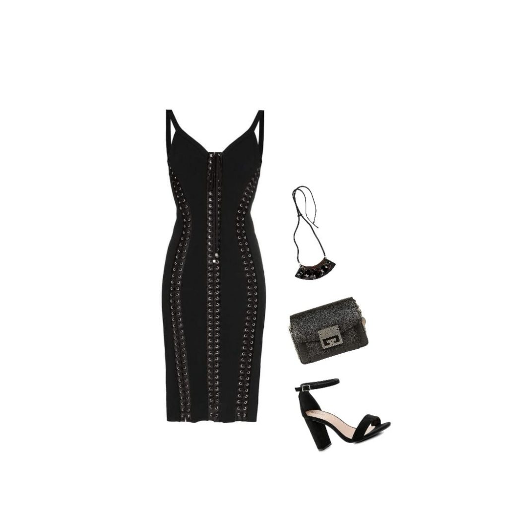 One-colored necklace with bodycon dress outfit idea