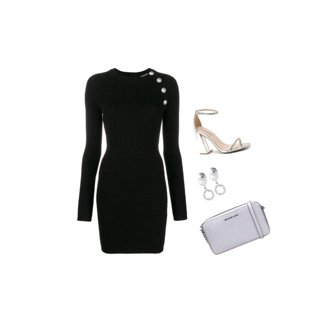 Contrasting accessories with bodycon dress outfit idea
