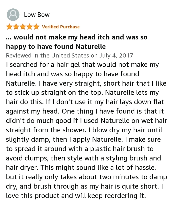 Naturelle hair gel for sensitive skin positive Amazon review