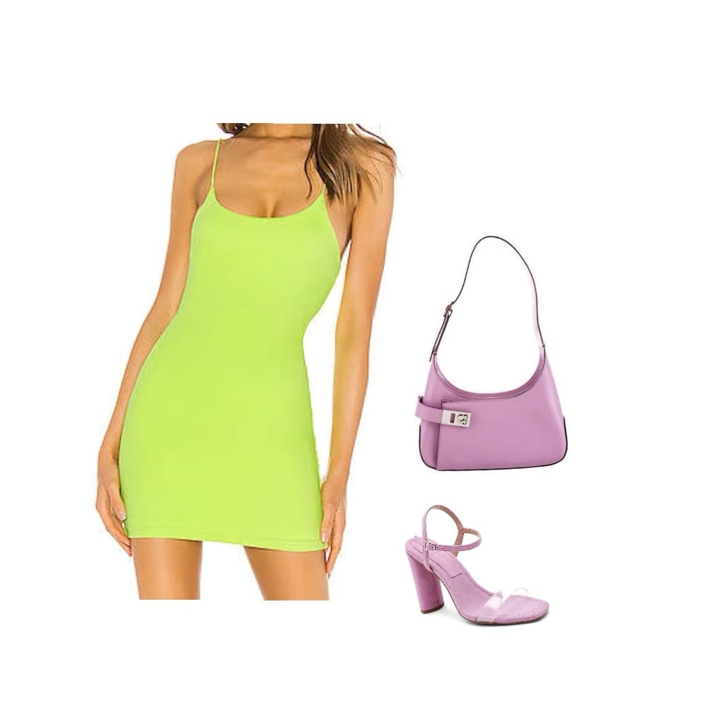 Neon-green spaghetti strap bodycon summer outfit idea