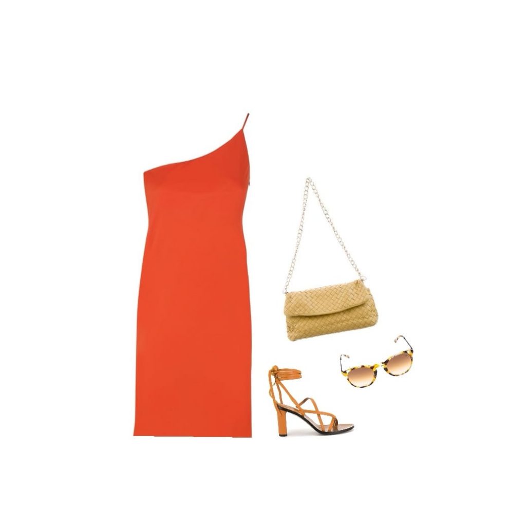 Coral bodycon dress summer outfit idea