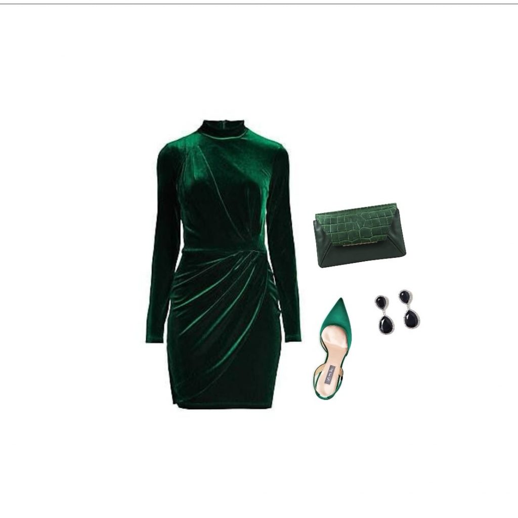 Emerald green bodycon dress winter outfit idea