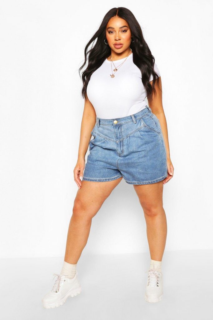 Pleated denim shorts for thick thighs Boohoo