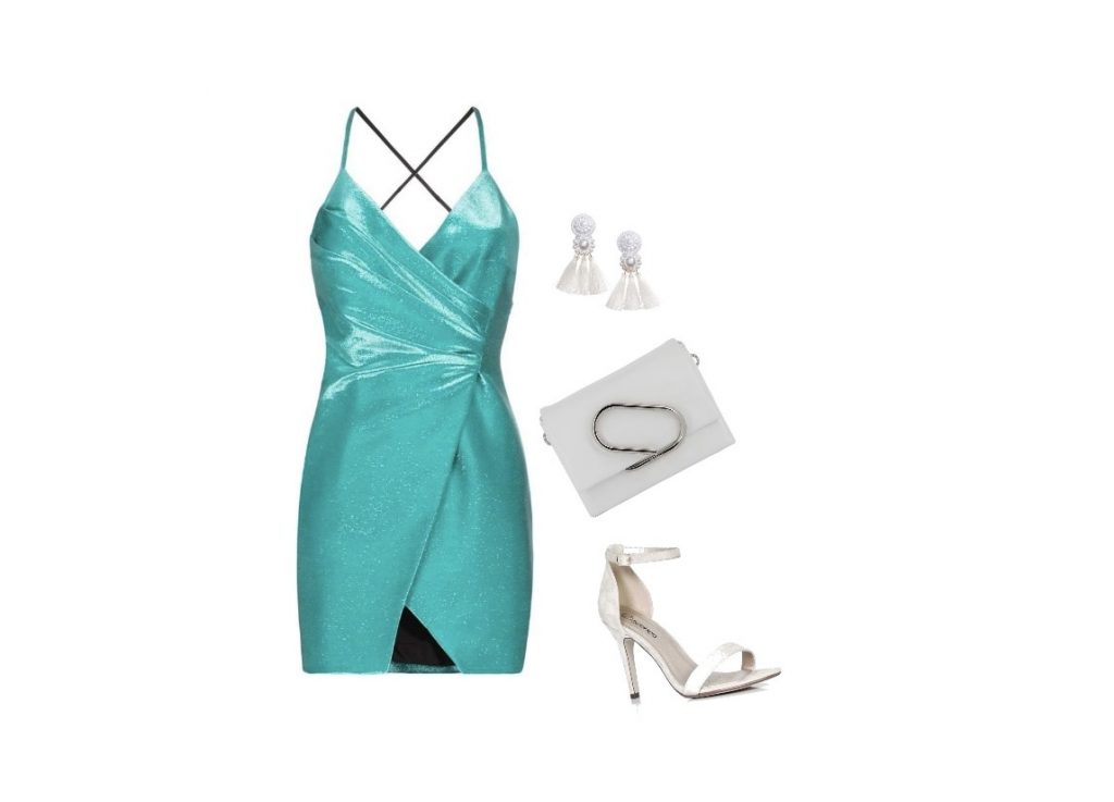 Baby-blue wrap cocktail dress for apple-shaped body