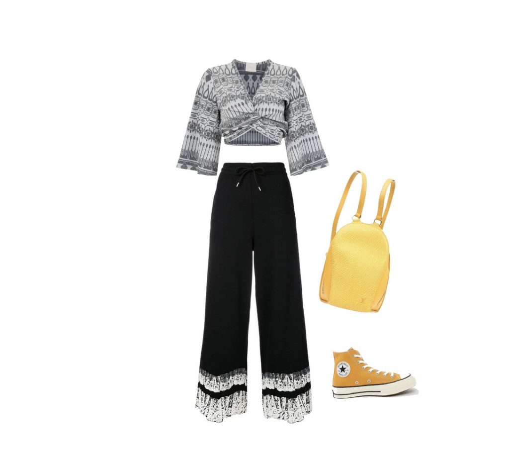 Two-piece airport outfit idea pants and top