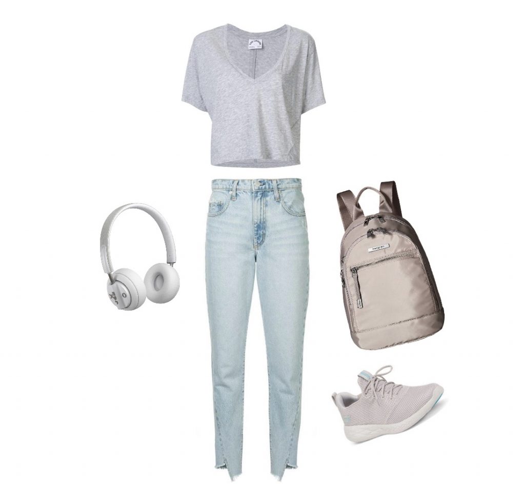 Top and jeans casual airport outfit idea