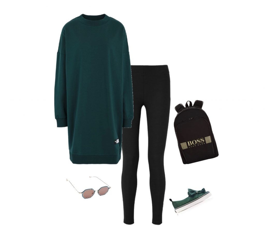 Full-sleeved tunic and leggings airport outfit idea