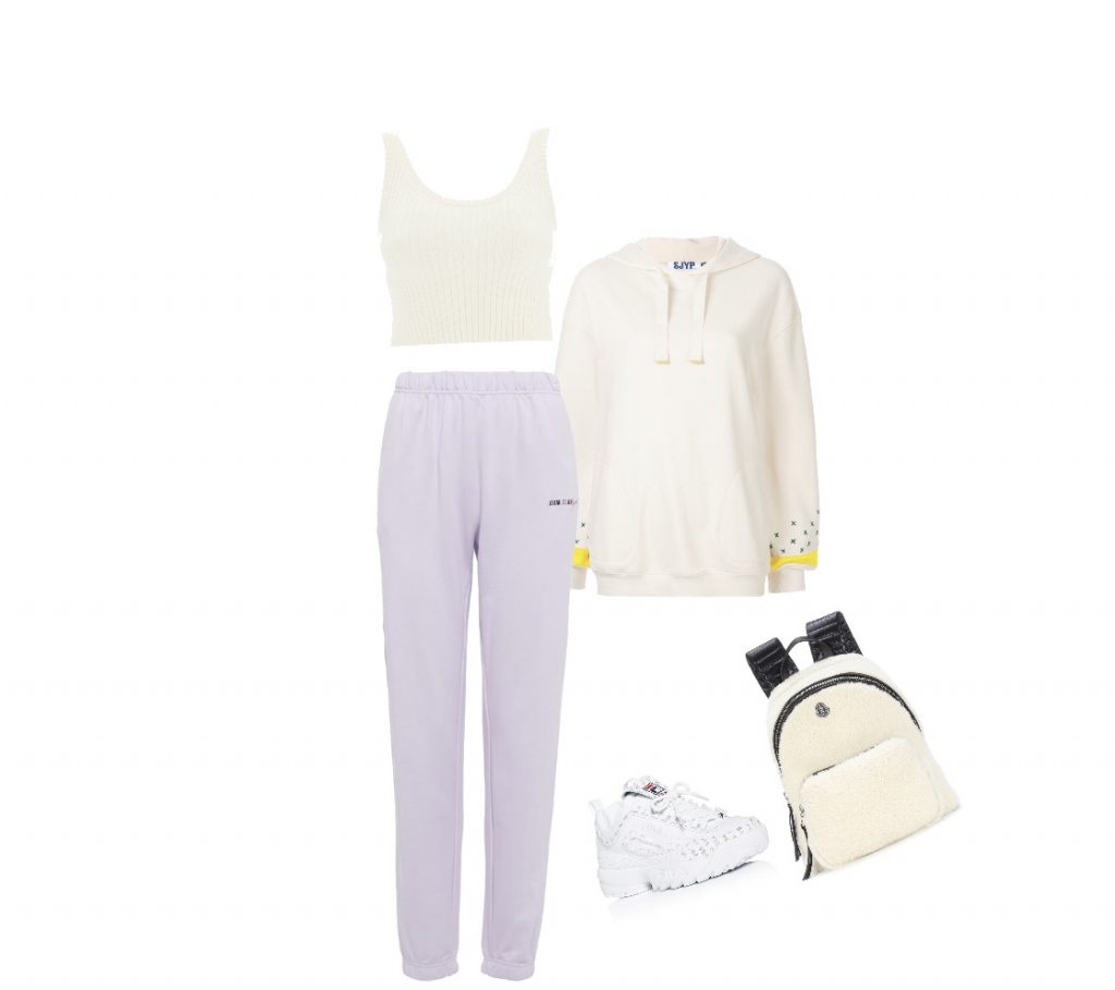 Sweatpants and sweatshirt airport outfit idea