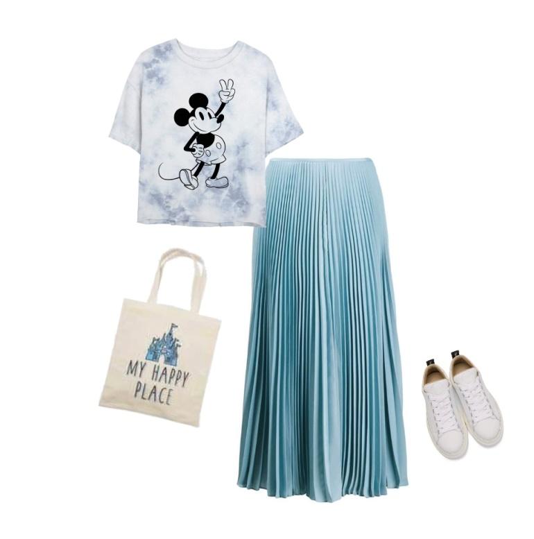 Summer Disneyland outfit idea with a T-shirt maxi skirt and white sneakers