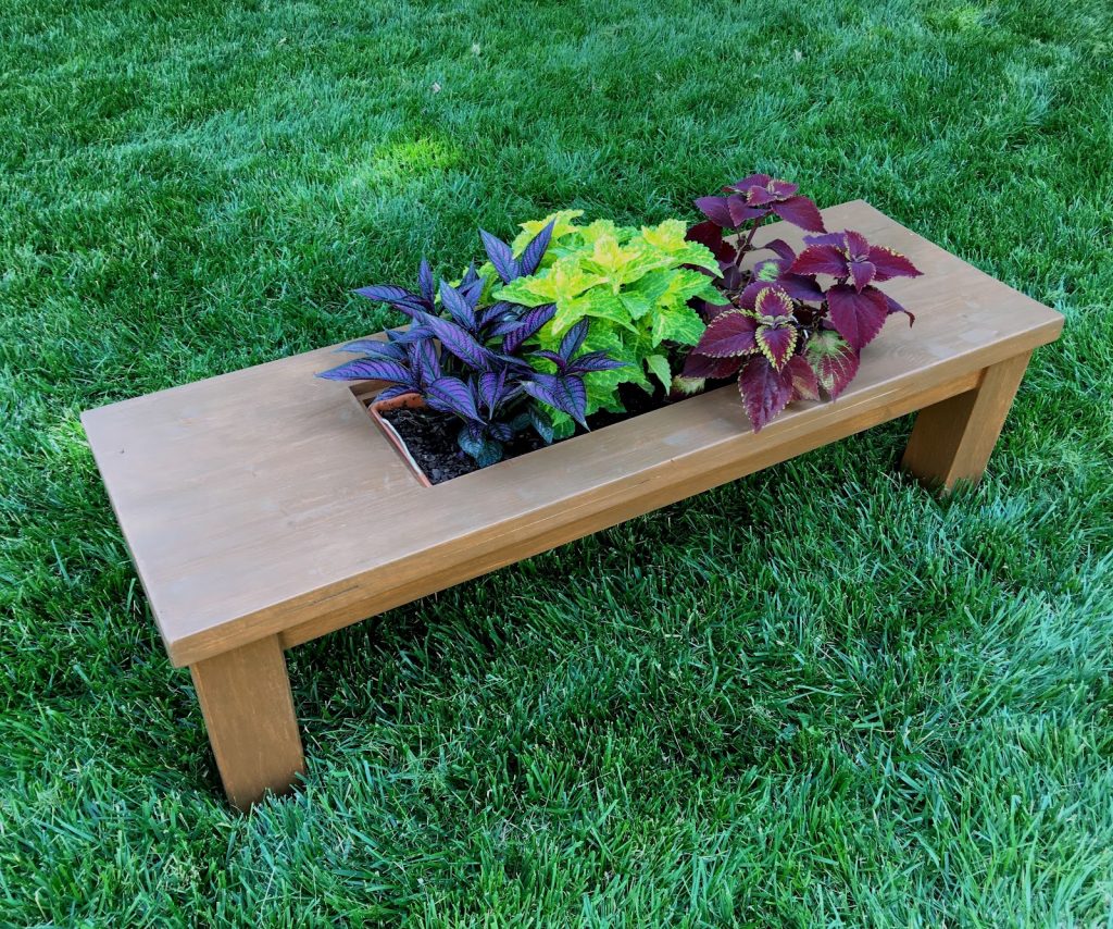 Coffee table converted into plant shelving deck decorating ideas