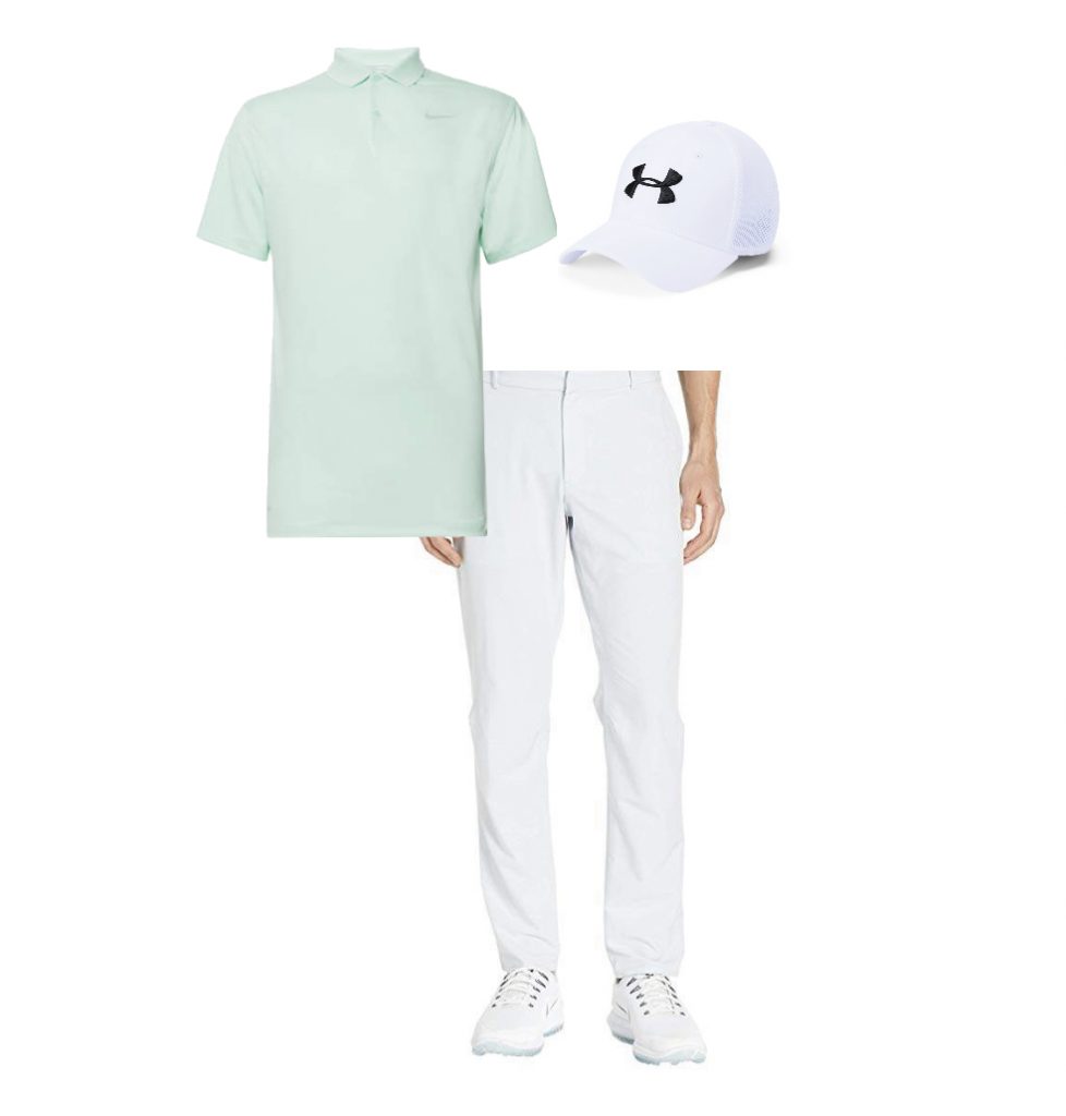 Mint-green polo shirt golf pants men country club attire idea for golf