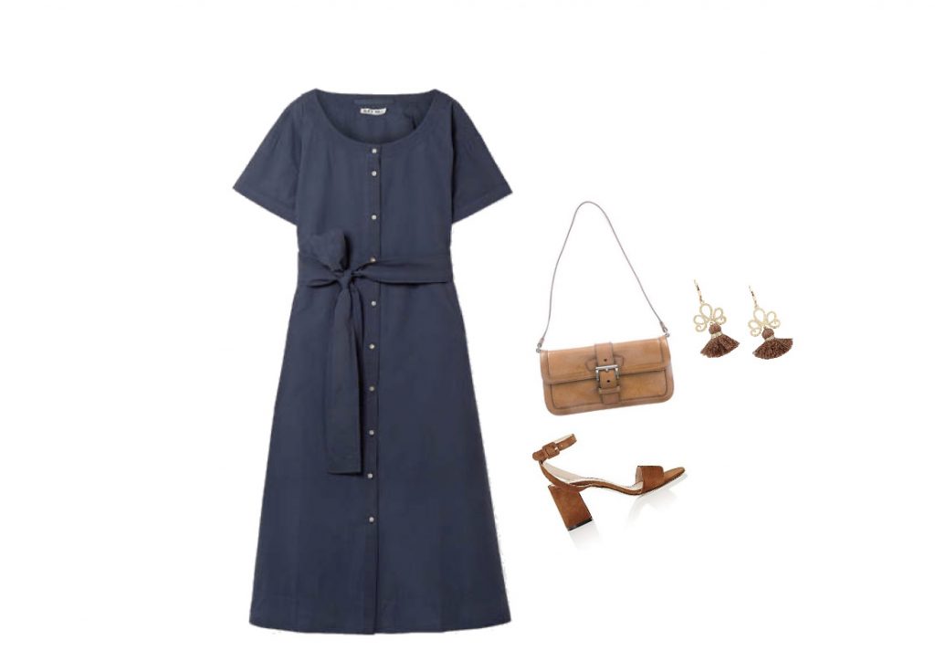 Navy-blue dress summer outfit with accessories