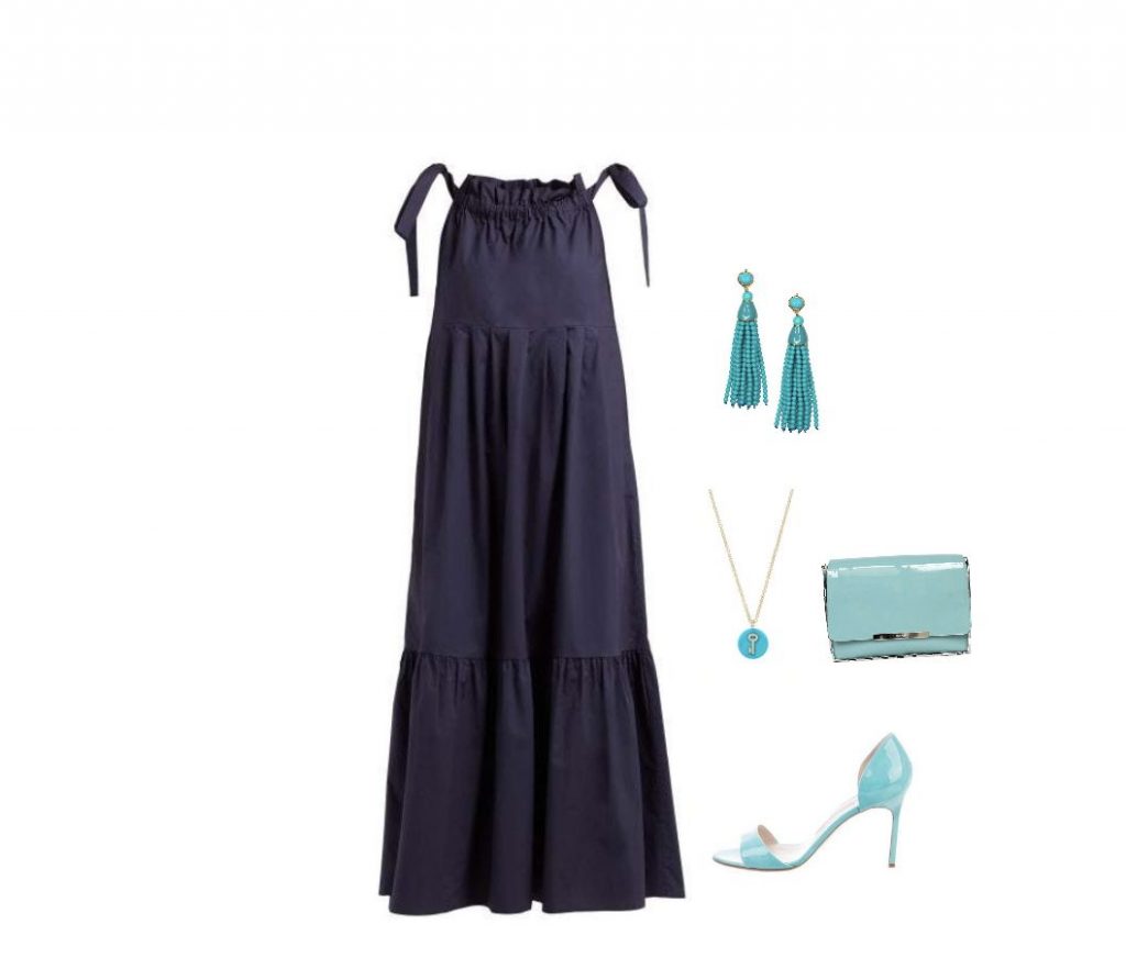 Navy-blue casual dress outfit with accessories