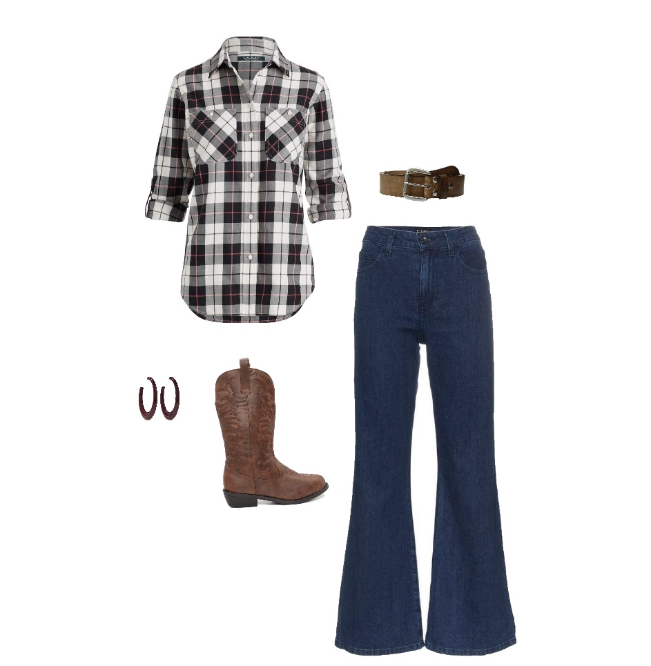 Plaid shirt wide-leg jeans boots outfits for senior pictures