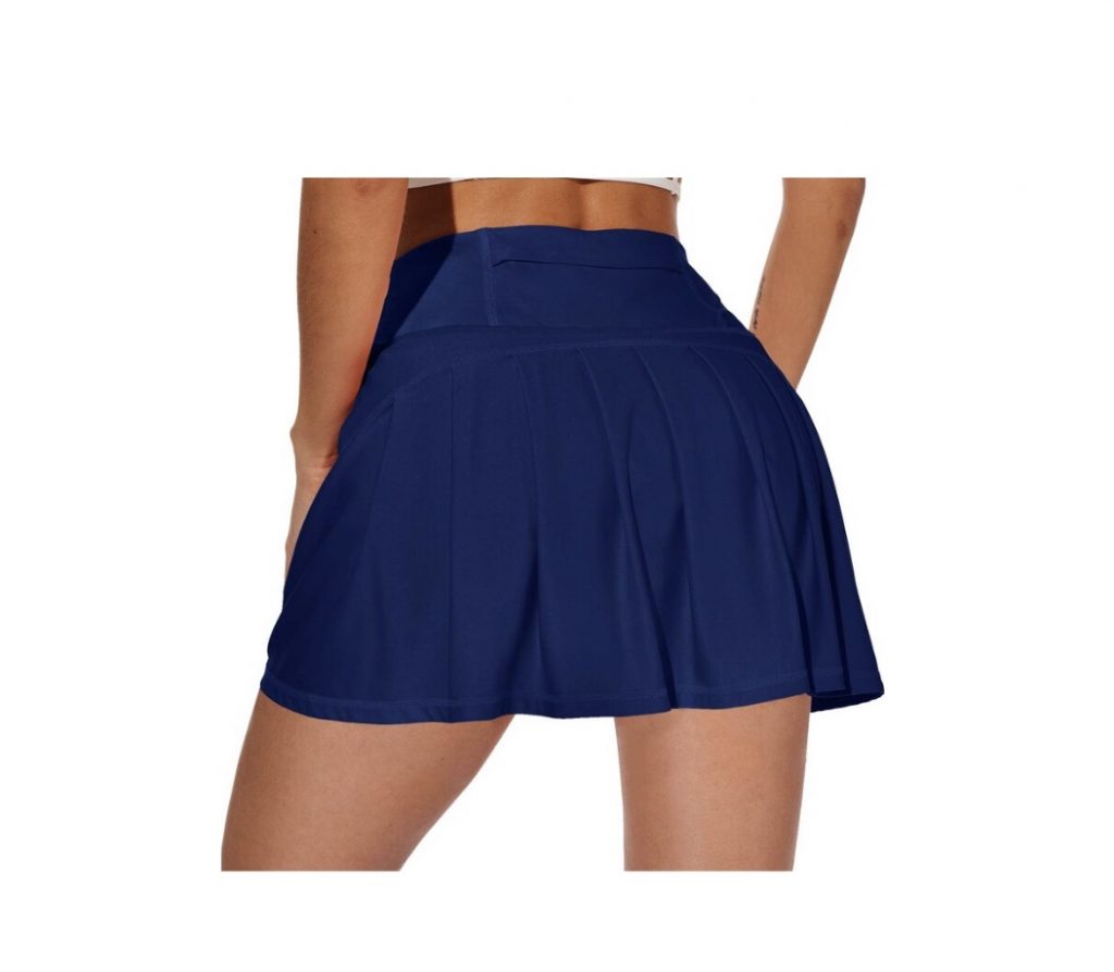 Fingertip-length navy-blue skirt to wear to a country club