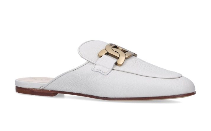 White mules to wear with a sweater dress
