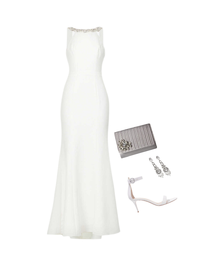 Trumpet silhouette wedding dress high heel sandals wedding outfit idea
