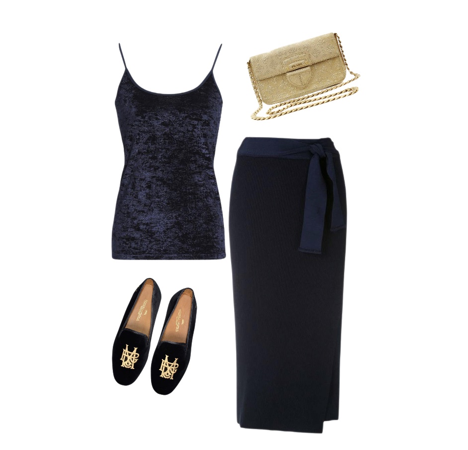 Tank top midi skirt loafers outfit to wear to a winery